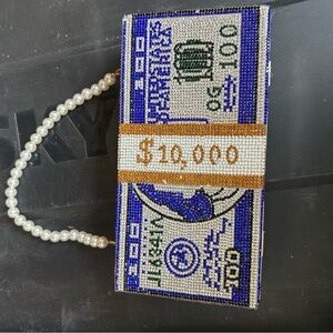 Beaded Money Clutch with Pearl Handle